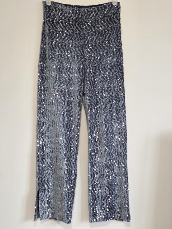 Zara Pants - NEW Zara Blue Velvet Sequin Split Hem wide leg pants Sz S Mermaidcore Y2K